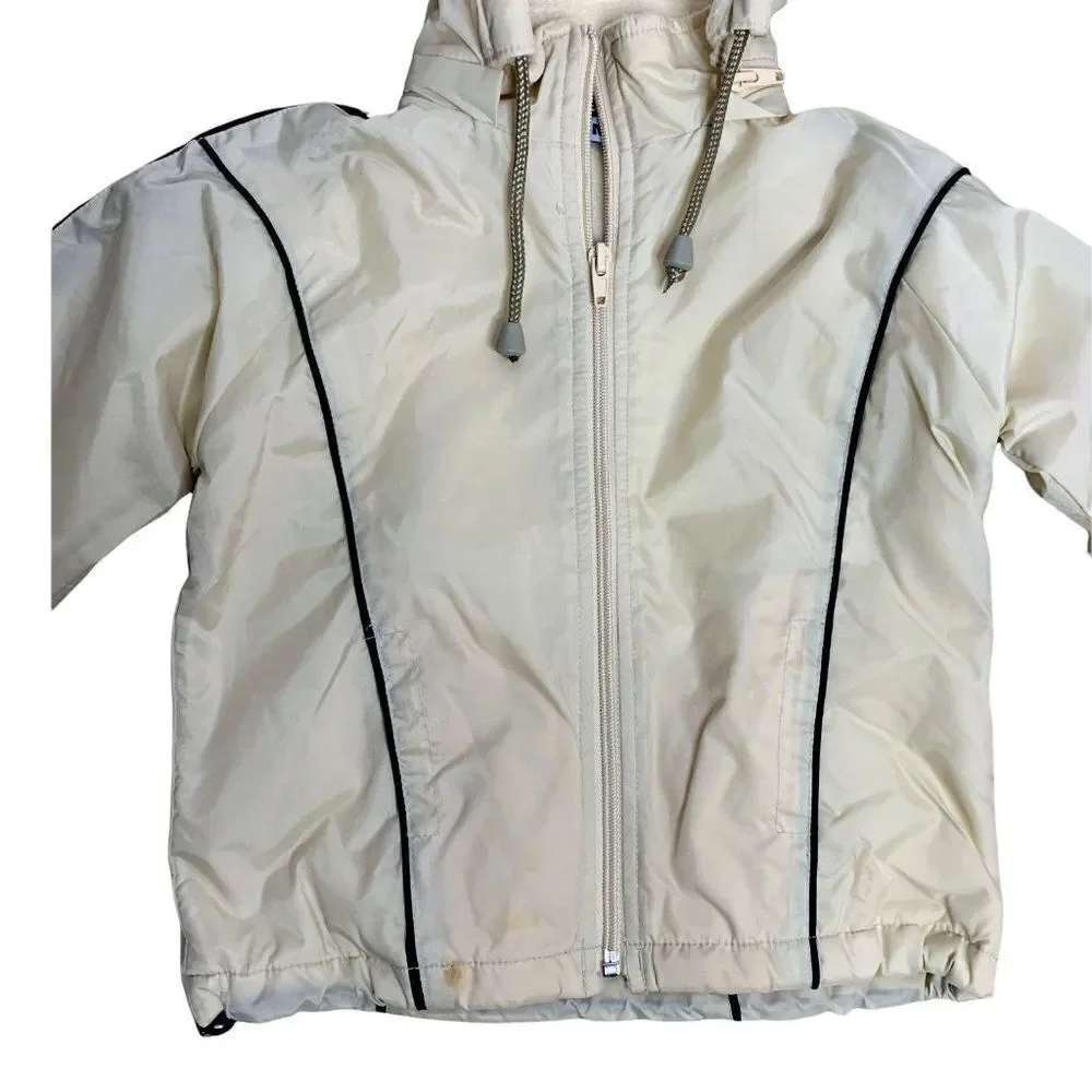 Vintage Infant Windbreaker Jacket 18m Beige Fleece Lined Hood Zip Pockets NEW
